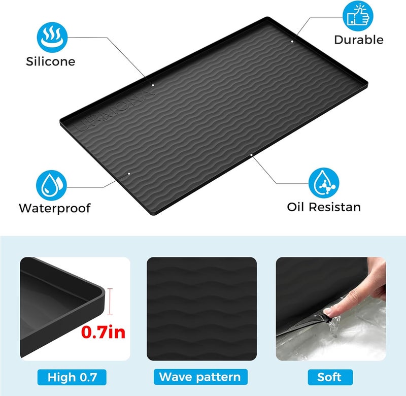 URMONA 19'' x 19'' Waterproof Silicone Under Sink Mat Cabinet and Counter Protector, Shelf Liner for Kitchen and Bathroom, Storage and Organizers, Litter Mat, Pet Cat Puppy Essentials（Black） - Image 2